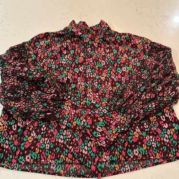 Who What Wear Women's Balloon Long Sleeve Soft Bow Cheetah Print Blouse Size M - Picture 10 of 15